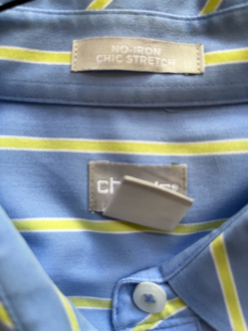 Chico's Blue and Yellow Striped Button Front Shirt Size 1 - Picture 7 of 9